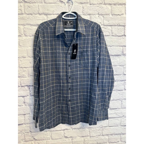 NWT Thunder 2XL Mens Plaid Button Down Long Sleeve Casual Shirt Cotton Blend - Picture 1 of 8